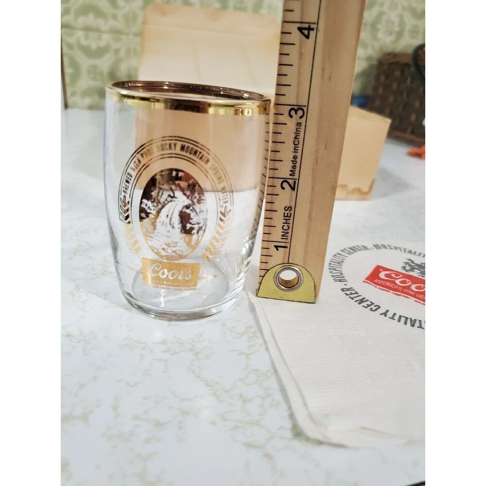 Vintage Bartlett Coors Beer Barrel Glasses Set 6 Gold Embossed Tumbler Boxed